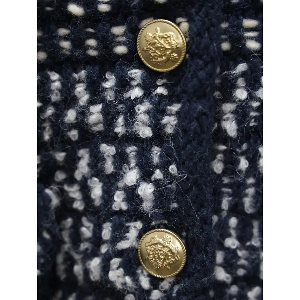 Quiet Luxury Preppy J.Crew Alpaca Wool Gold Button Cardigan Jacket Navy XS